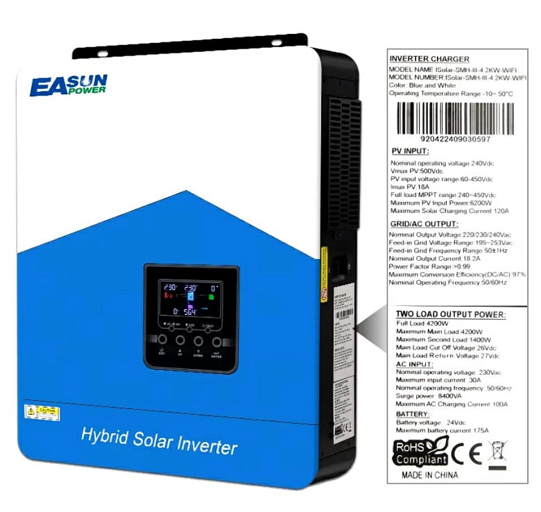 Гібридний сонячний інвертор EASUN Solar-SMH-III-4.2KW (4200VA/4200W Max CH 120A, AC 100) Wi-Fi