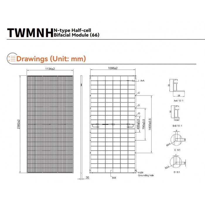 Tongwei Solar TWMNH-66HD625 Bifacial (625 Вт) Двостороння сонячна панель